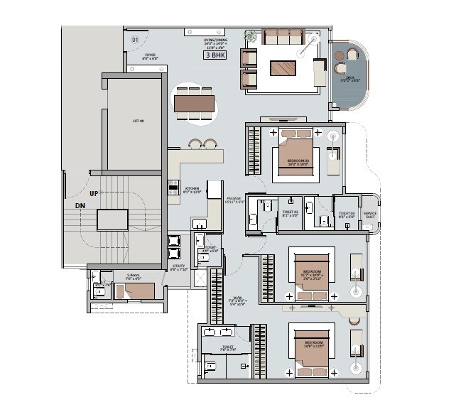 Floor plan of 3 BHK 1466 Sq. Ft. Apartment in The Baya Marol, Mumbai