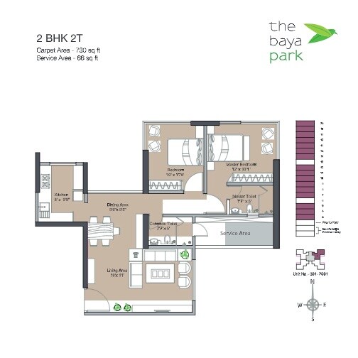 Floor plan of 2 BHK 730 Sq. Ft. Apartment in The Baya Park, Mumbai