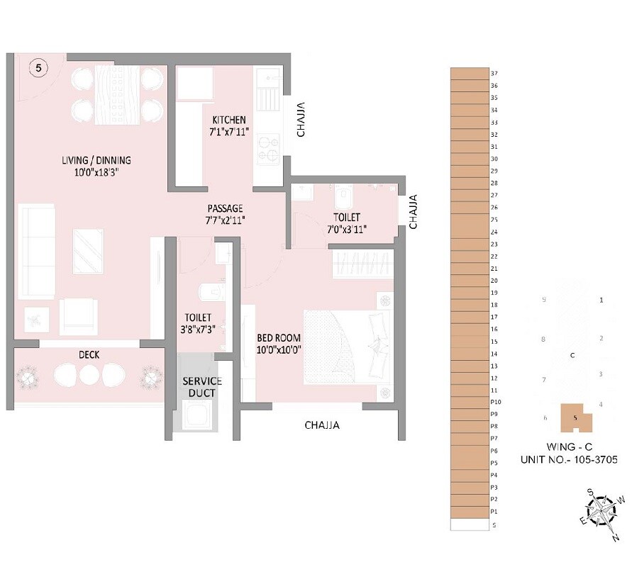 Floor plan of 1 BHK 444 Sq. Ft. Apartment in The Baya Sunrise, Mumbai