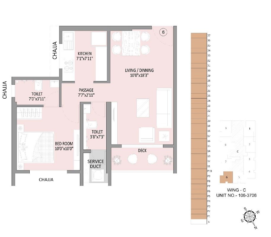 Floor plan of 1 BHK 484 Sq. Ft. Apartment in The Baya Sunrise, Mumbai