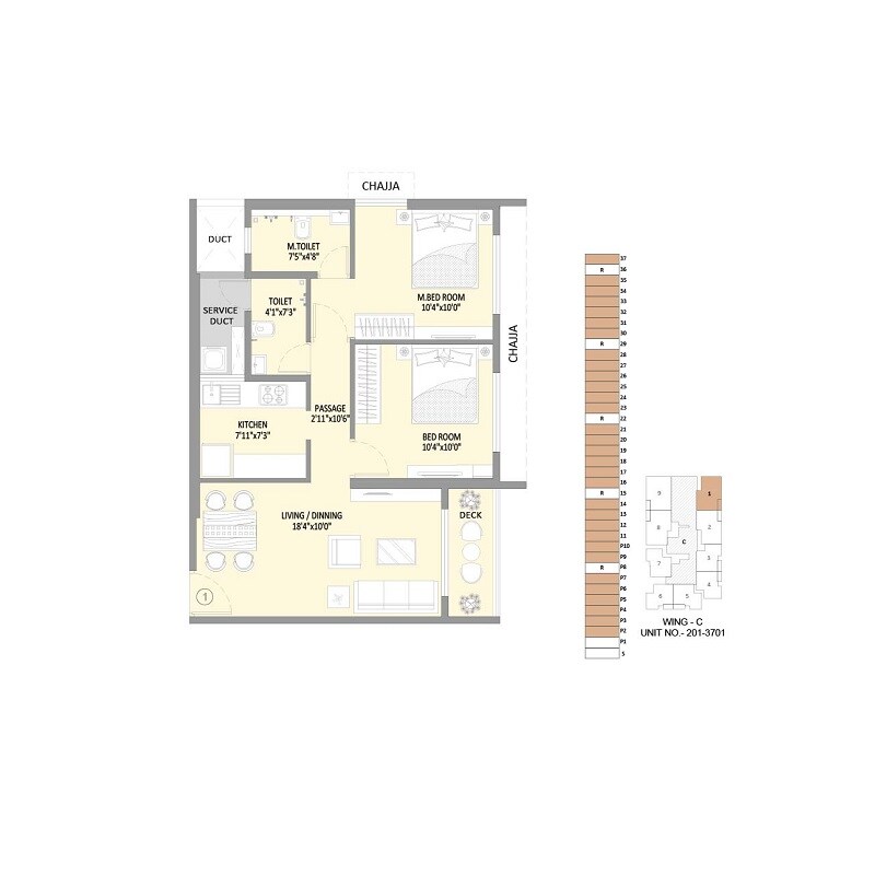 Floor plan of 2 BHK 625 Sq. Ft. Apartment in The Baya Sunrise, Mumbai