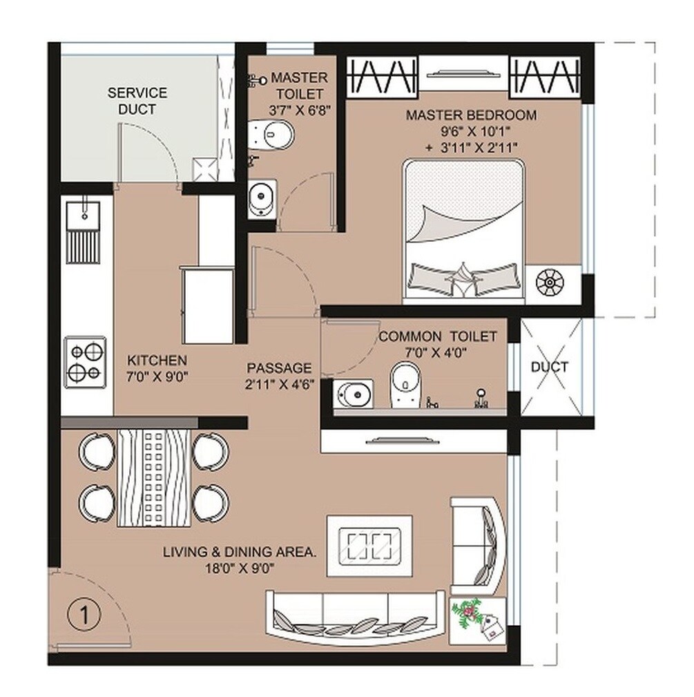 Floor plan of 1 BHK 429 Sq. Ft. Apartment in The Baya Victoria, Mumbai