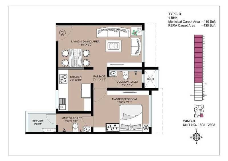 Floor plan of 1 BHK 430 Sq. Ft. Apartment in The Baya Victoria, Mumbai