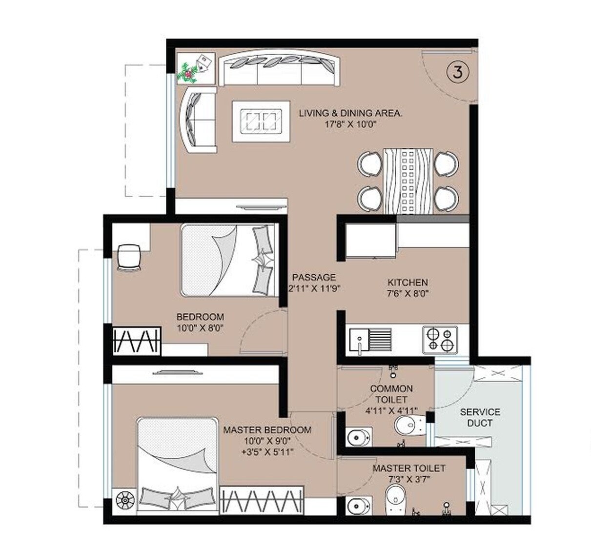 Floor plan of 2 BHK 551 Sq. Ft. Apartment in The Baya Victoria, Mumbai