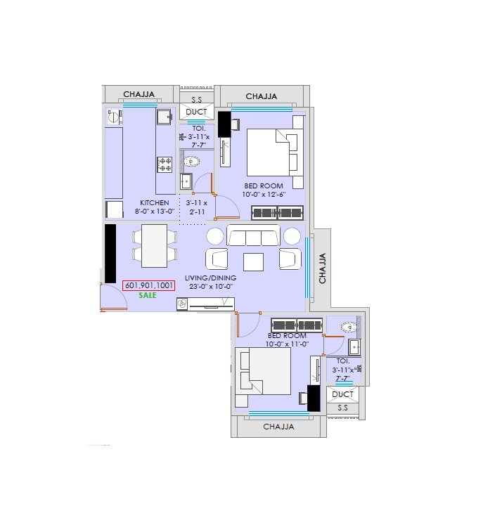 Floor plan of 2 BHK 566 Sq. Ft. Apartment in The Green Alfa CHS, Mumbai