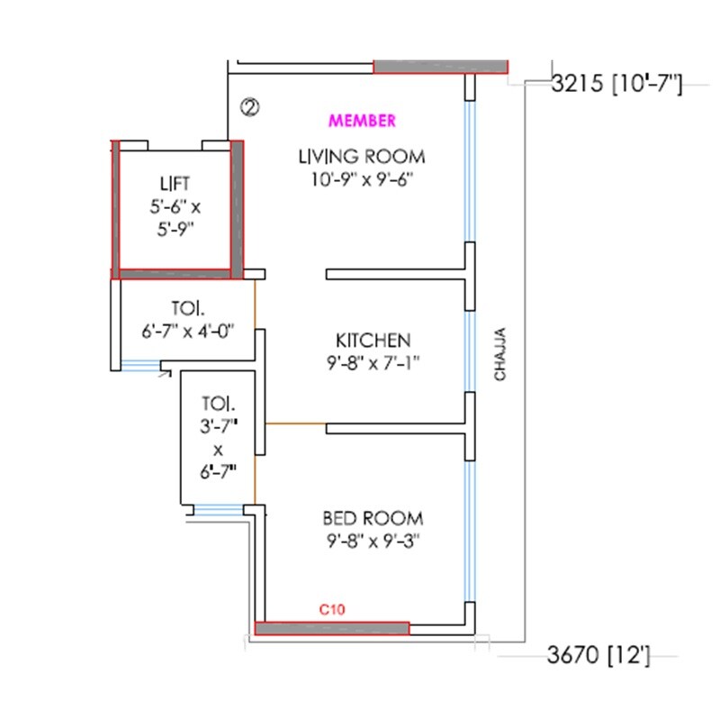 Floor plan of 1 BHK 365 Sq. Ft. Apartment in The Green Sai Hill CHS, Mumbai