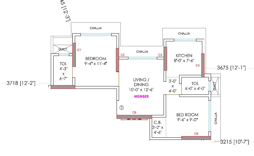 Floor plan of 2 BHK 625 Sq. Ft. Apartment in The Green Sai Hill CHS, Mumbai