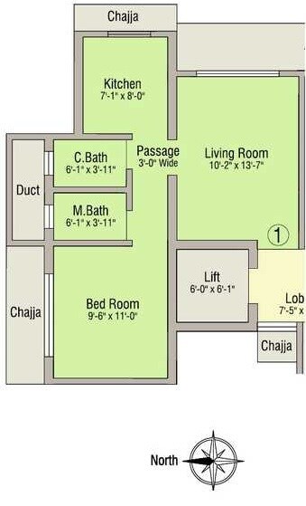 Floor plan of 1 BHK Apartment - 398 sq. ft. in The Makwana Krishna Palace, Mumbai