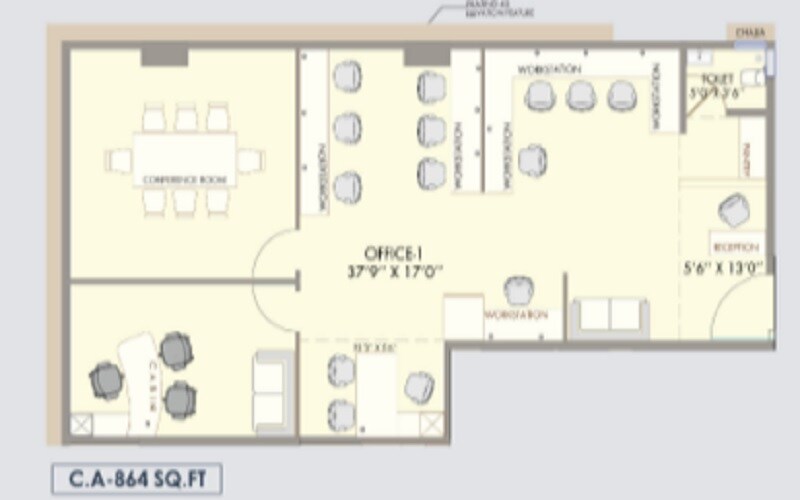 Floor plan of 864 Sq. Ft. Office Space in The Orion Business Park, Mumbai