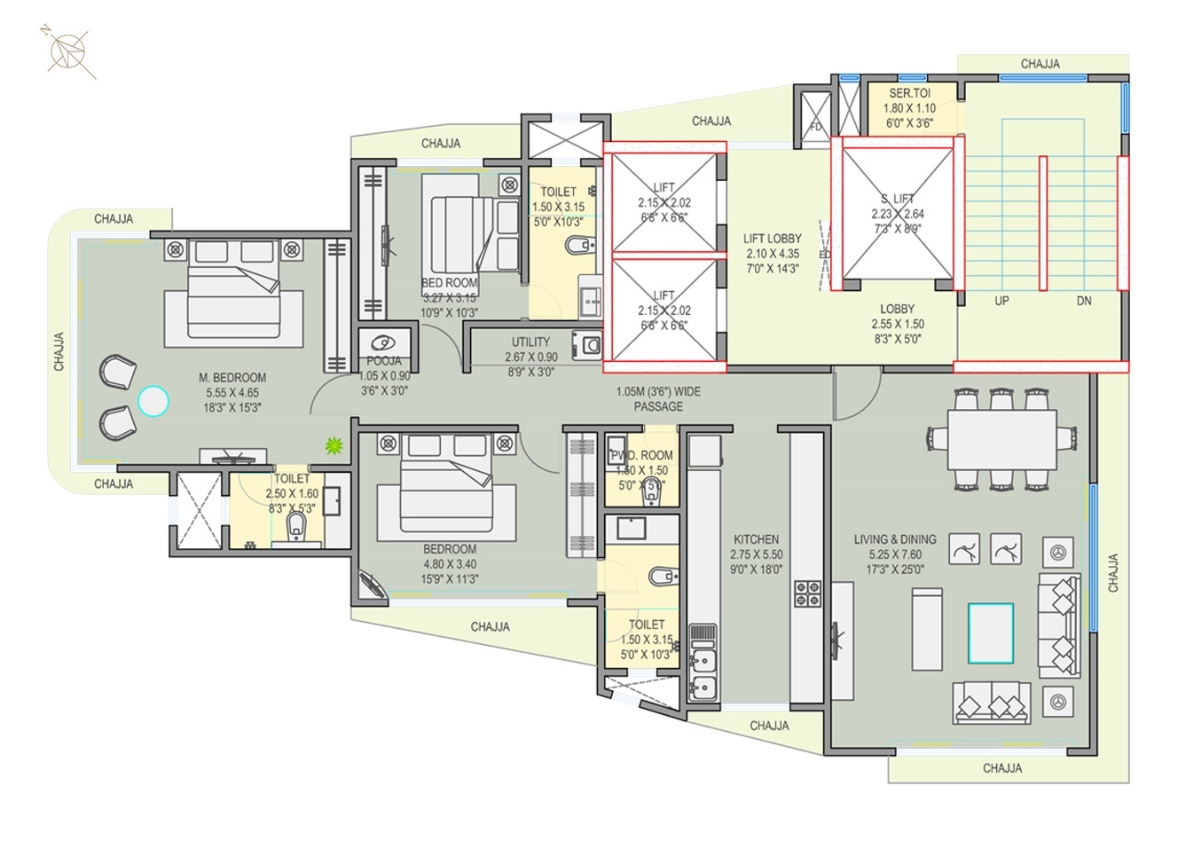 3 BHK 1548 Sq. Ft. Apartment in The South Bay