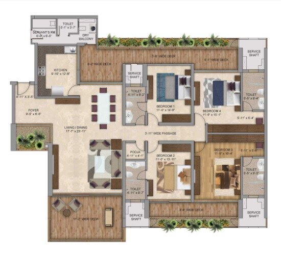 Floor plan of 4 BHK 5200 Sq. Ft. Apartment in The Wadhwa Address Panorama, Mumbai