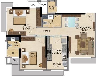 Floor plan of 2 BHK 771 Sq. Ft. Apartment in The Wadhwa Amar Jiwan, Mumbai