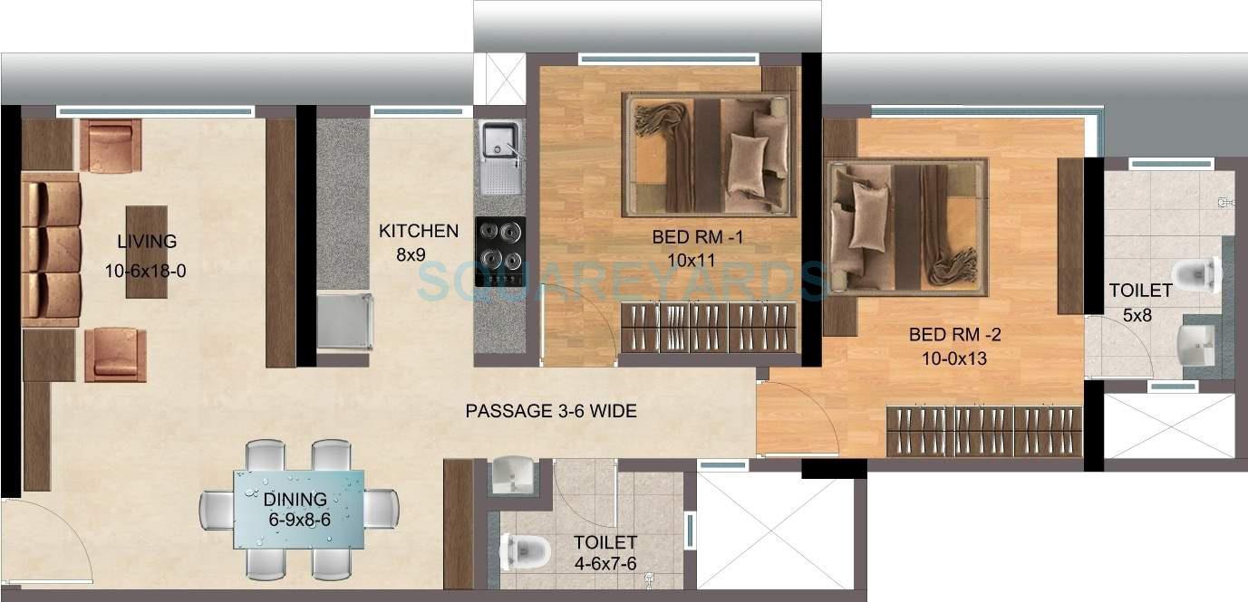 2 BHK 921 Sq. Ft. Apartment