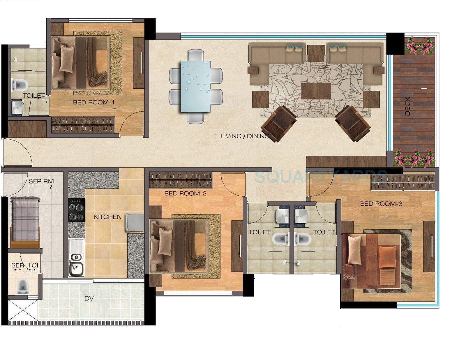 Floor plan of 3 BHK 1112 Sq. Ft. Apartment in The Wadhwa Anmol Fortune, Mumbai