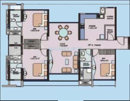Floor plan of 3 BHK 1950 Sq. Ft. Apartment in The Wadhwa Anmol Prestige, Mumbai