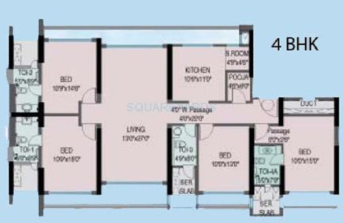 Floor plan of 4 BHK 2480 Sq. Ft. Apartment in The Wadhwa Anmol Prestige, Mumbai