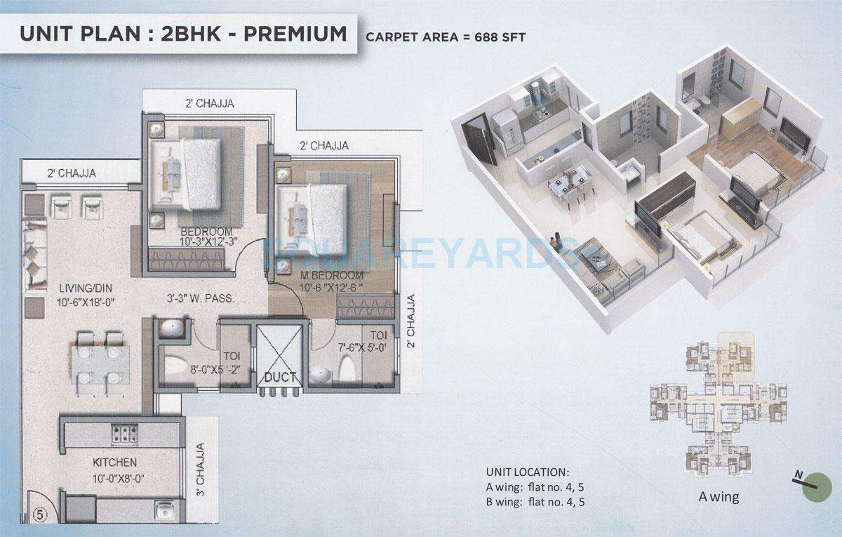 2 BHK 688 Sq. Ft. Apartment in The Wadhwa Atmosphere