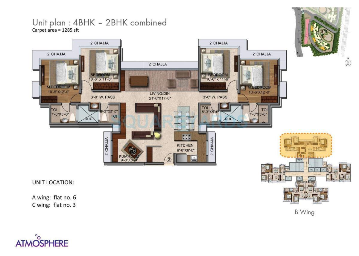 Floor plan of 4 BHK 1285 Sq. Ft. Apartment in The Wadhwa Atmosphere, Mumbai