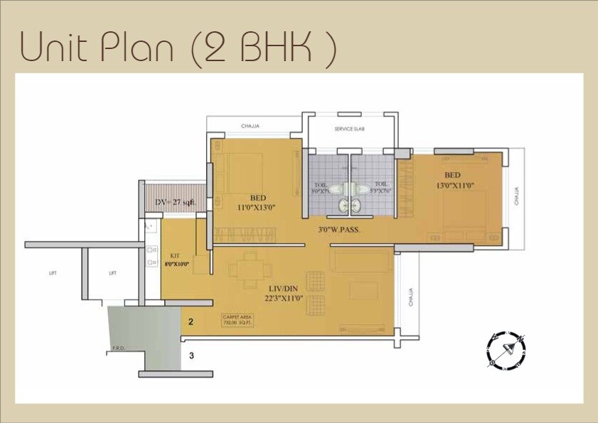 Floor plan of 2 BHK 1170 Sq. Ft. Apartment in The Wadhwa Madhupuri, Mumbai