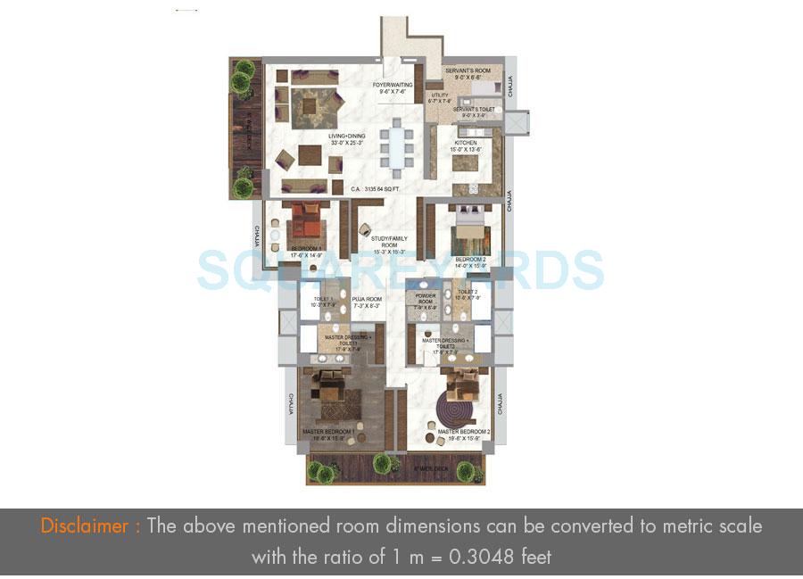 Floor plan of 4 BHK 3135 Sq. Ft. Apartment in The Wadhwa Address Panorama, Mumbai
