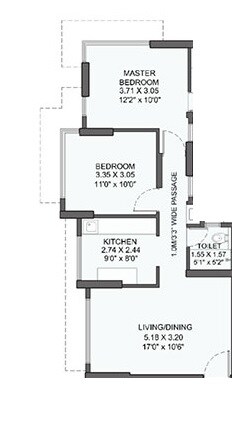 Floor plan of 2 BHK 649 Sq. Ft. Apartment in The Wadhwa Prima Residences, Mumbai