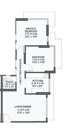 Floor plan of 2 BHK 659 Sq. Ft. Apartment in The Wadhwa Prima Residences, Mumbai