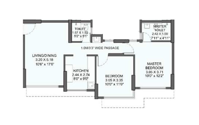 Floor plan of 2 BHK 649 Sq. Ft. Apartment in The Wadhwa Promenade, Mumbai