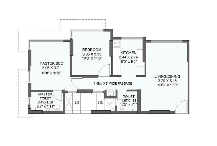 Floor plan of 2 BHK 659 Sq. Ft. Apartment in The Wadhwa Promenade, Mumbai