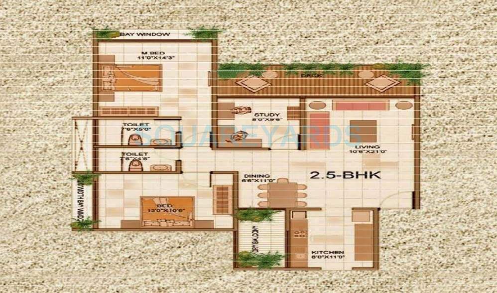 Floor plan of 2 BHK 1046 Sq. Ft. Apartment in The Wadhwa The Address, Mumbai
