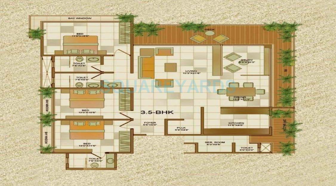 Floor plan of 3 BHK 1507 Sq. Ft. Apartment in The Wadhwa The Address, Mumbai