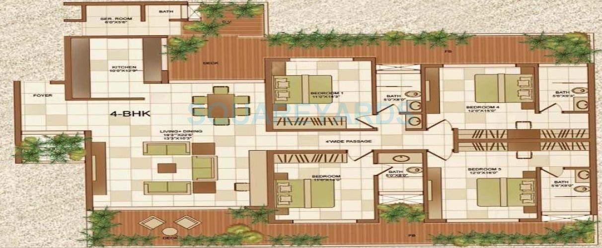 Floor plan of 4 BHK 1773 Sq. Ft. Apartment in The Wadhwa The Address, Mumbai