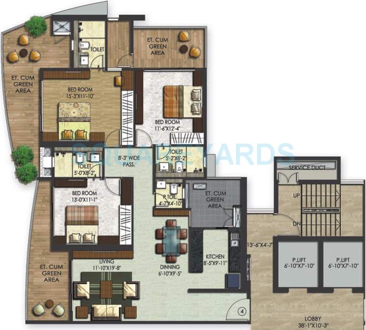 Floor plan of 3 BHK 2385 Sq. Ft. Apartment in The Wadhwa The Nest, Mumbai