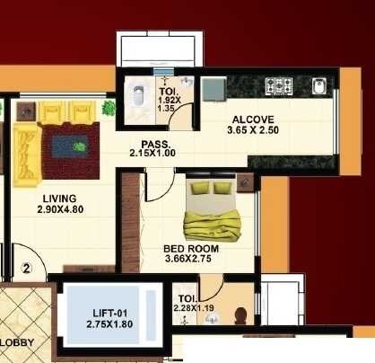 Floor plan of 1 BHK 288 Sq. Ft. Apartment in Tista Impex Arpit Apartment, Mumbai
