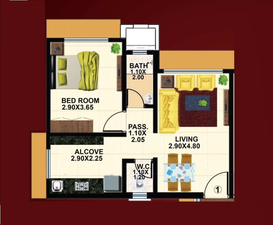 Floor plan of 1 BHK 436 Sq. Ft. Apartment in Tista Impex Arpit Apartment, Mumbai