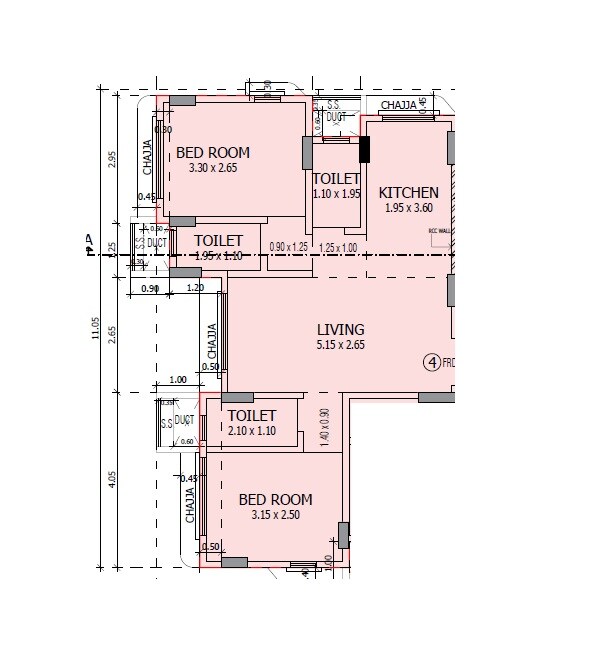 Floor plan of 2 BHK 540 Sq. Ft. Apartment in Toral Hari Niwas, Mumbai
