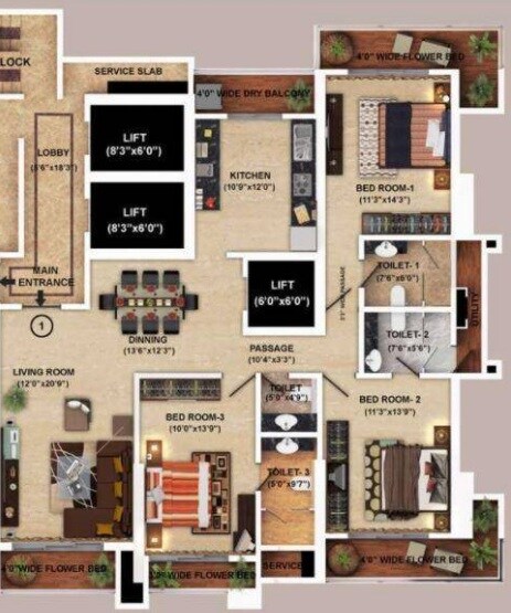  3 BHK Apartment at Transcon Flora Heights, Andheri West – for Rent