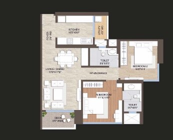 Floor plan of 2 BHK 751 Sq. Ft. Apartment in Transcon Tirumala Belle Vue, Mumbai