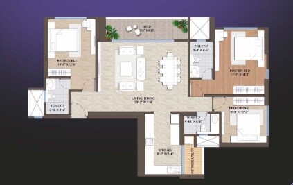 Floor plan of 3 BHK 1151 Sq. Ft. Apartment in Transcon Tirumala Belle Vue, Mumbai