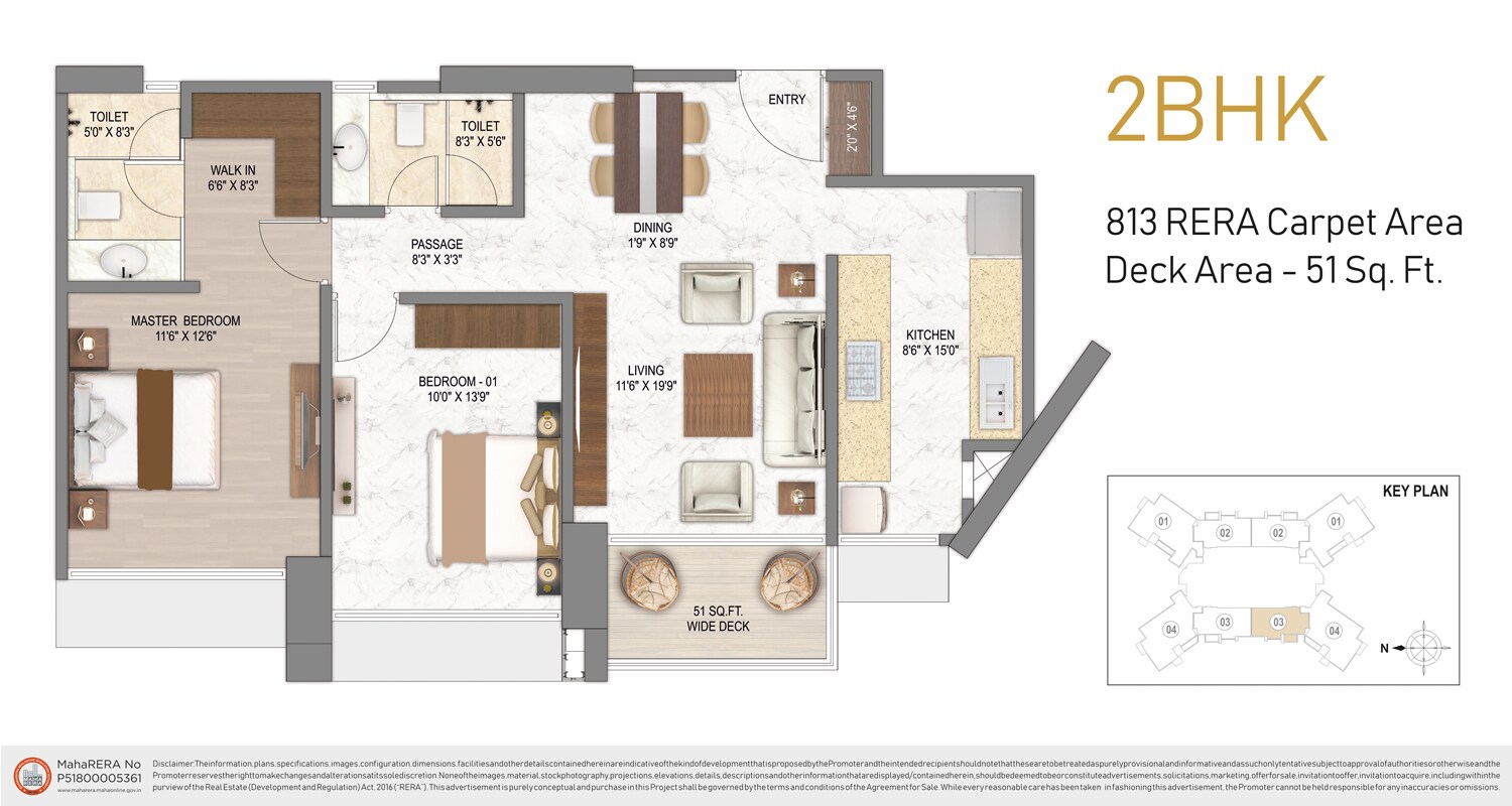 Floor plan of 2 BHK 813 Sq. Ft. Apartment in Transcon Triumph Tower, Mumbai