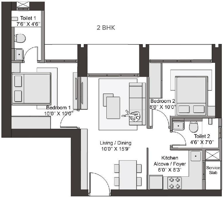 Rental 2 Bedroom 810 Sq.Ft. Apartment in Transcon Triumph Tower