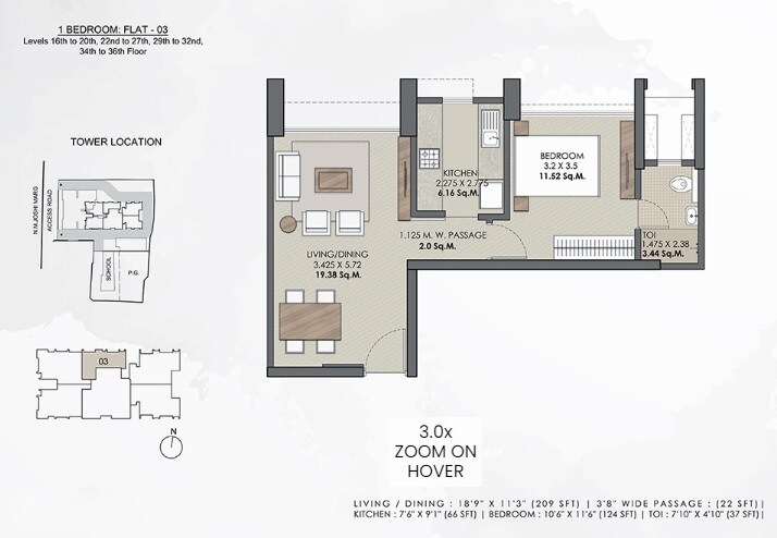 Floor plan of 1 BHK 478 Sq. Ft. Apartment in TREC Plus Art, Mumbai