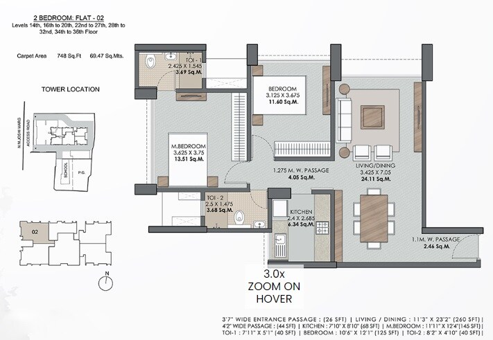 Floor plan of 2 BHK 748 Sq. Ft. Apartment in TREC Plus Art, Mumbai