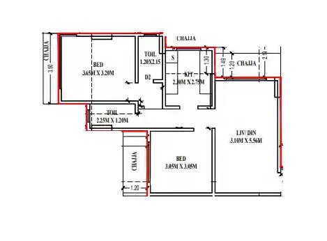 2 BHK 600 Sq. Ft. Apartment in Tridev Kailash Residency