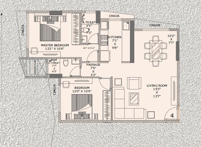 2 BHK 707 Sq. Ft. Apartment