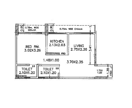 Floor plan of 1 BHK 402 Sq. Ft. Apartment in Tridev Kuldeep Ishchhaya CHSL, Mumbai