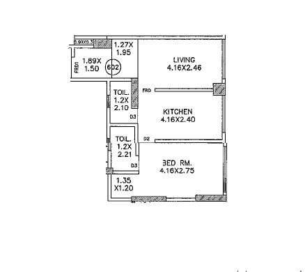 Floor plan of 1 BHK 523 Sq. Ft. Apartment in Tridev Kuldeep Ishchhaya CHSL, Mumbai