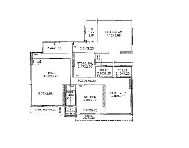 Floor plan of 2 BHK 590 Sq. Ft. Apartment in Tridev Kuldeep Ishchhaya CHSL, Mumbai
