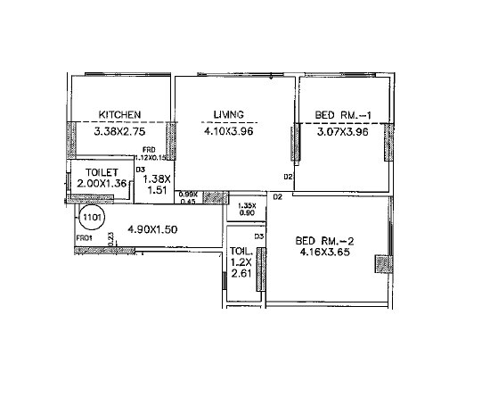 Floor plan of 2 BHK 757 Sq. Ft. Apartment in Tridev Kuldeep Ishchhaya CHSL, Mumbai
