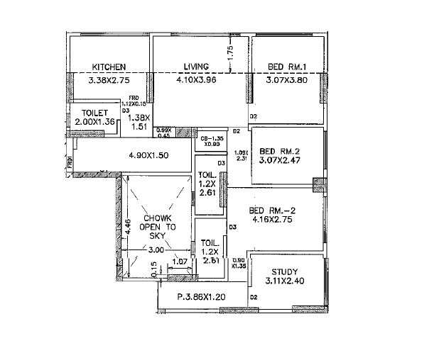 Floor plan of 4 BHK 1109 Sq. Ft. Apartment in Tridev Kuldeep Ishchhaya CHSL, Mumbai