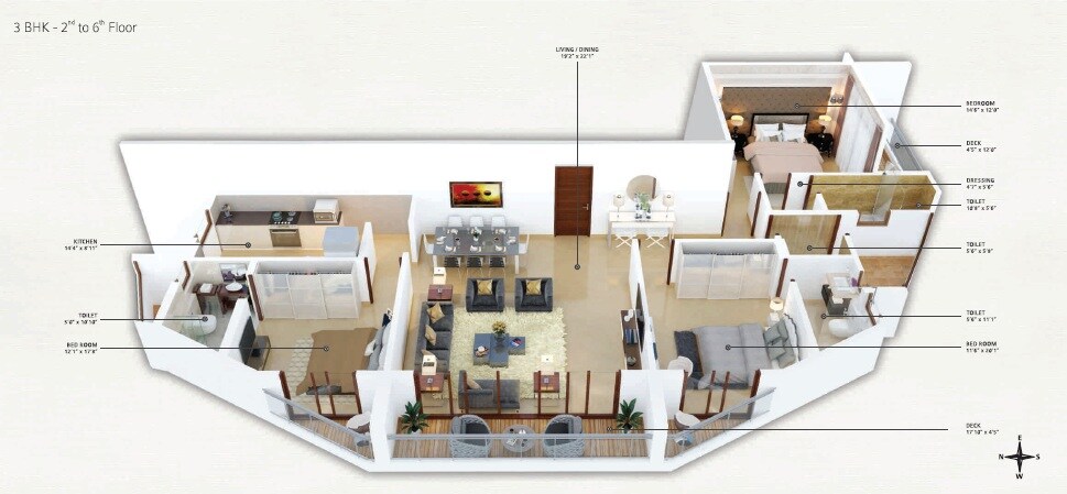 Floor plan of 3 BHK 1551 Sq. Ft. Apartment in Tridhaatu Aranya, Mumbai